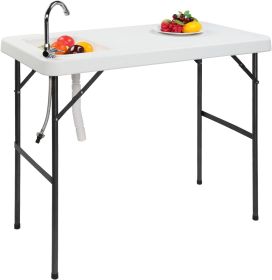 Portable Folding Fish Cleaning Table with Sink 45 Inch HDPE Outdoor Cutting Station with Faucet Drain Hose and Storage Shelf for Camping Fishing