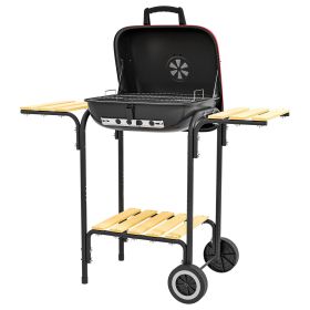 Outsunny Portable Charcoal Grill with Wheels Shelves Adjustable Vents for Outdoor Picnic Camping Red