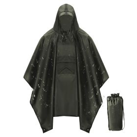 Unisex Hooded Rain Poncho With Pocket For Adult 3-in-1 Waterproof Poncho Raincoat With Hood Sleeve Brim Lightweight Portable Rain Poncho For Hiki (Color: Army Green)