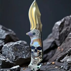 Portable Folding Knife For Camping, Hunting, Fishing, Hiking. With Broken Glass Function, Pocket Clip. (Color: Golden)