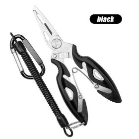 Multi-Function Stainless Steel  Fish Line Scissors / With Sub Ring Clip; By Luya (Color: Black with rope)