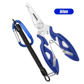 Multi-Function Stainless Steel  Fish Line Scissors / With Sub Ring Clip; By Luya (Color: Blue with rope)