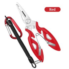 Multi-Function Stainless Steel  Fish Line Scissors / With Sub Ring Clip; By Luya (Color: Red with rope)