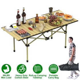 Folding Camping Table Portable Lightweight Carbon Steel Roll-up Picnic BBQ Desk with Carry Bag Heavy Duty for Outdoor Beach Backyard Party Patio (size: L)
